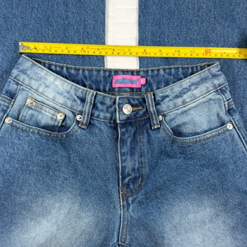 Edikted Mid Rise Wide Leg Baggy Jeans Blue Denim 26 Streetwear Skater Casual - Picture 6 of 9
